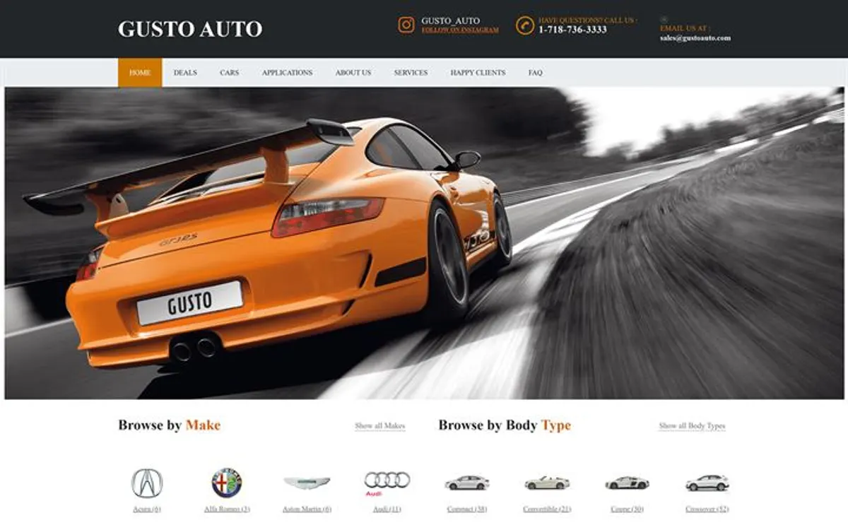 Gusto Auto home page, archived build