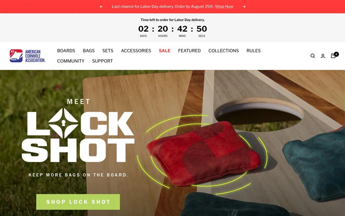 American Cornhole Association storefront with a seasonal product campaign.